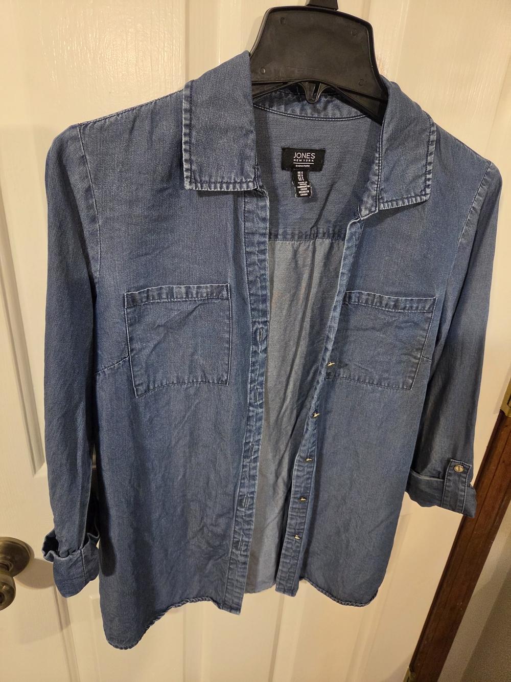 Jones New York Medium Wash Denim Button-Down Shirt